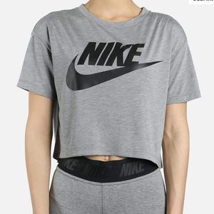 NIKE Gray Swoosh Logo Cropped Tee Size Large
